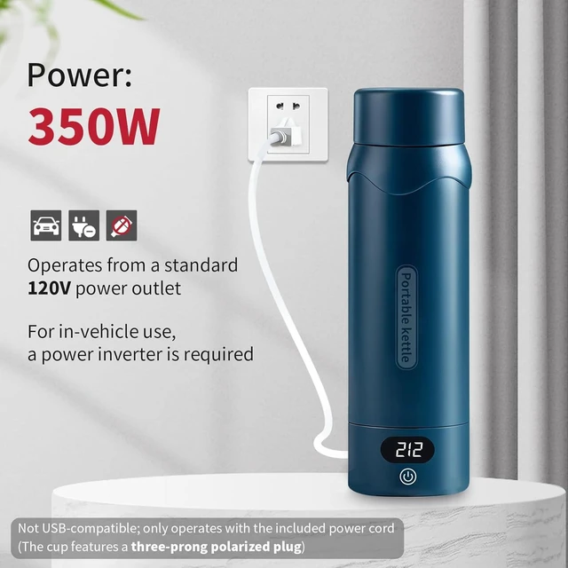 Alt view image 2 of 7 - Small Insulated Stainless Steel Electric Kettle Smart Water Bottle with 4 Temperature Controls, Leak-Proof, Mini Travel Essential & Office Gift for Tea Lovers, Dark Blue