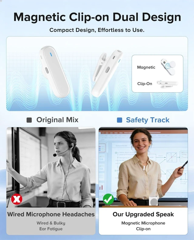 Alt view image 4 of 7 - Voice Amplifier for Teachers with Dual Magnetic Wireless Lavalier Mics & Noise Reduction Bluetooth Portable Rechargeable Speaker for Classroom, Meetings, Yoga & Speeches (White)