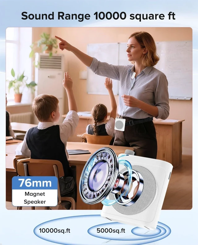 Alt view image 2 of 7 - Voice Amplifier for Teachers with Dual Magnetic Wireless Lavalier Mics & Noise Reduction Bluetooth Portable Rechargeable Speaker for Classroom, Meetings, Yoga & Speeches (White)