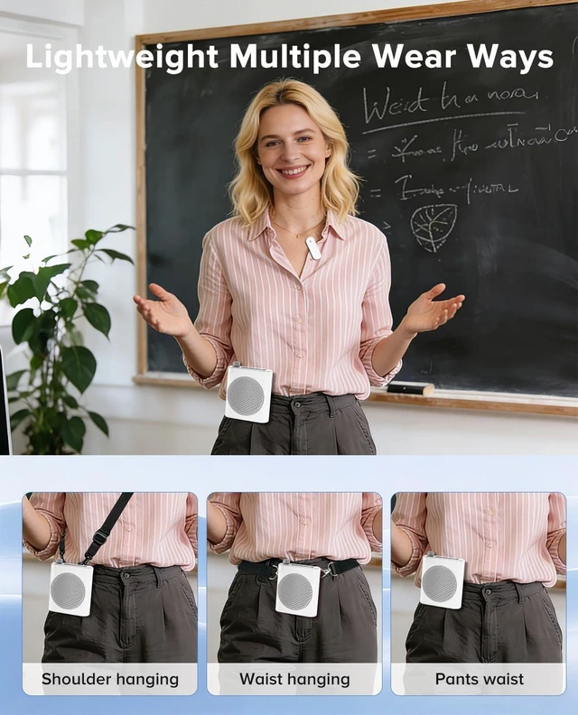 Alt view image 6 of 7 - Voice Amplifier for Teachers with Dual Magnetic Wireless Lavalier Mics & Noise Reduction Bluetooth Portable Rechargeable Speaker for Classroom, Meetings, Yoga & Speeches (White)
