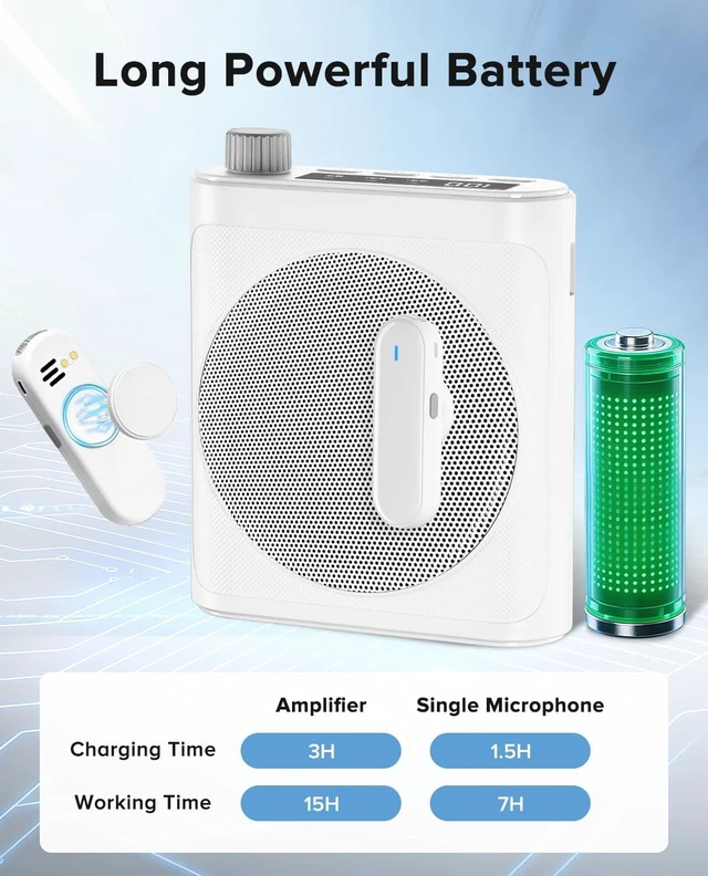 Alt view image 5 of 7 - Voice Amplifier for Teachers with Dual Magnetic Wireless Lavalier Mics & Noise Reduction Bluetooth Portable Rechargeable Speaker for Classroom, Meetings, Yoga & Speeches (White)