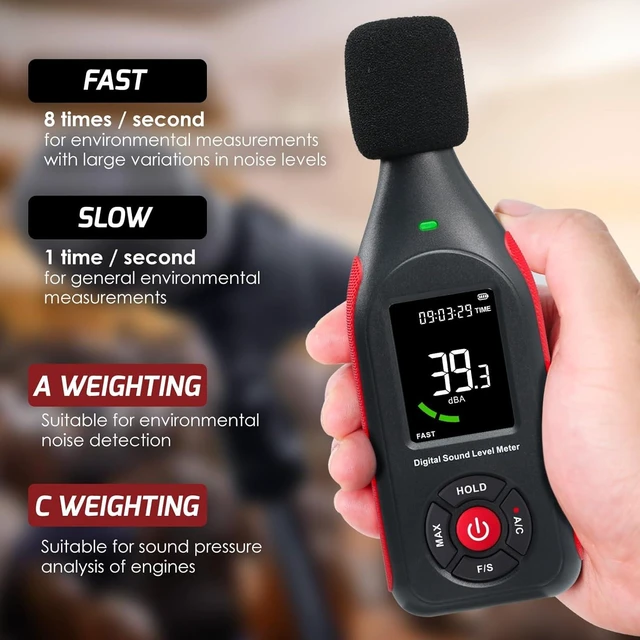 Alt view image 3 of 7 - Digital Sound Level Meter Data Logger, dB Meter 30~130dB, 31,000 Data, 3-Color Light Alarm, USB Rechargeable SPL Meter for Home, Classroom, Office & Industrial