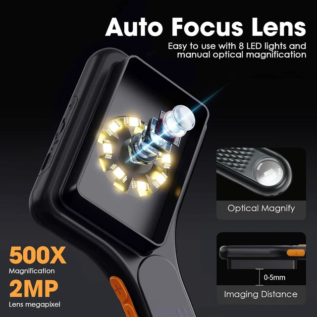 Alt view image 5 of 7 - Handheld Digital Microscope 500X with 3.0" IPS Screen, Autofocus, 8GB TF Card, Portable USB Coin Magnifier with 8 LED Lights for Photo & Video, Windows/MacOS Recording & Transmission
