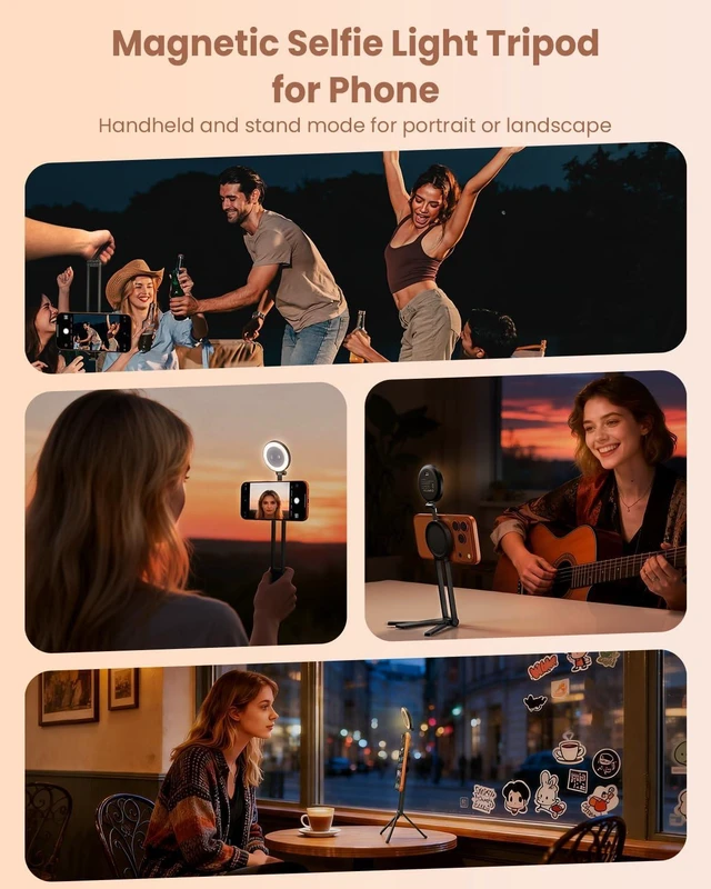 Alt view image 3 of 6 - 2-in-1 Magnetic Phone Tripod & Selfie Light, MagSafe Tripod Phone Mount Smartphone Stand Selfie Stick with Fill Light for iPhone Accessories