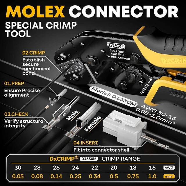 Alt view image 2 of 7 - Crimp Tool Mini-Fit Jr Kit 22 Types of 2-20 Pin Molex 4.2mm Connectors, 18-26 AWG Wire Gauge w/ Remove Tool, Crimping Tool (30-16 AWG) Compatible with JST, KF2510, AMP, Dupont, RC Servos & Futaba