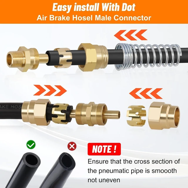 Alt view image 4 of 7 - 8PCS Air Brake Hose End Connector Set 3/8 Male x 1/2 Hose, 1/2 x 1/2", 2PCS 1/2 Union Tube, Air Brake Hose End Fitting with Spring for Semi Truck