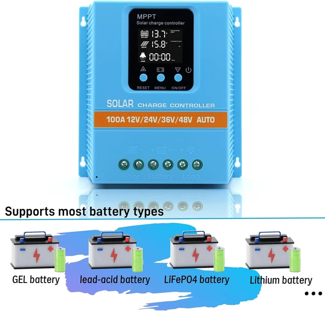 Alt view image 5 of 7 - Upgraded 100A MPPT Solar Charge Controller, 12V 24V 36V 48V with LCD Display - Max 100V Input, Dual USB for Lead-Acid/Lithium