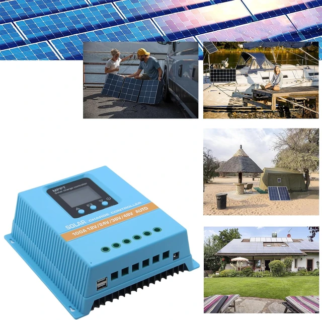 Alt view image 7 of 7 - Upgraded 100A MPPT Solar Charge Controller, 12V 24V 36V 48V with LCD Display - Max 100V Input, Dual USB for Lead-Acid/Lithium