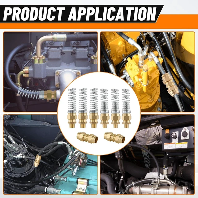 Alt view image 7 of 7 - 8PCS Air Brake Hose End Connector Set 3/8 Male x 1/2 Hose, 1/2 x 1/2", 2PCS 1/2 Union Tube, Air Brake Hose End Fitting with Spring for Semi Truck