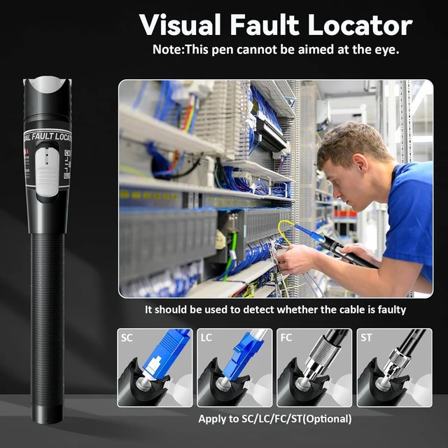 Alt view image 5 of 7 - Visual Fault Locator VFL 80KM, Fiber Optic Tester Kit with FC/LC/SC/ST Compatibility, Single Mode 9/125m for Telecom Maintenance & Data Centers