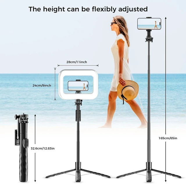 Alt view image 2 of 7 - Tripod for iPhone with Rechargeable Light Portable Phone Tripod for Camera & Phone, Selfie Stick with Light for Content Creators, Vlogging & TikTok