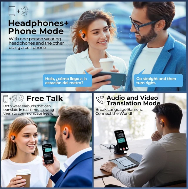Alt view image 3 of 7 - AI Translation Earbuds Real Time - 164 Language Translator Device, No Subscription, Simultaneous Interpretation for Face-to-Face, Photo/Audio/Video, Matte Black