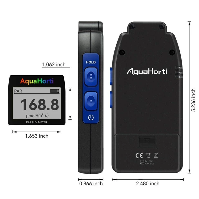 Alt view image 6 of 6 - AH-Quantuv PAR Meter for Grow Lights PPFD Meter 400-750nm with UVA 320-400nm, Shows PAR Breakdown of Blue/Green/Red, Records PAR & UVA for Light Mapping