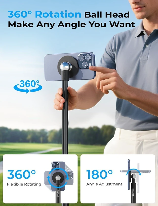 Alt view image 4 of 7 - Golf Tripod & Monopod Selfie Stick with Magnetic Phone Mount & Ground Pointed Pile, Cellphone Holder for Recording Golf Swing, Swing Training Assist, Compatible with All Phones