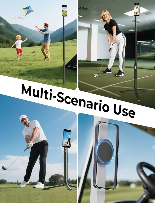 Alt view image 7 of 7 - Golf Tripod & Monopod Selfie Stick with Magnetic Phone Mount & Ground Pointed Pile, Cellphone Holder for Recording Golf Swing, Swing Training Assist, Compatible with All Phones