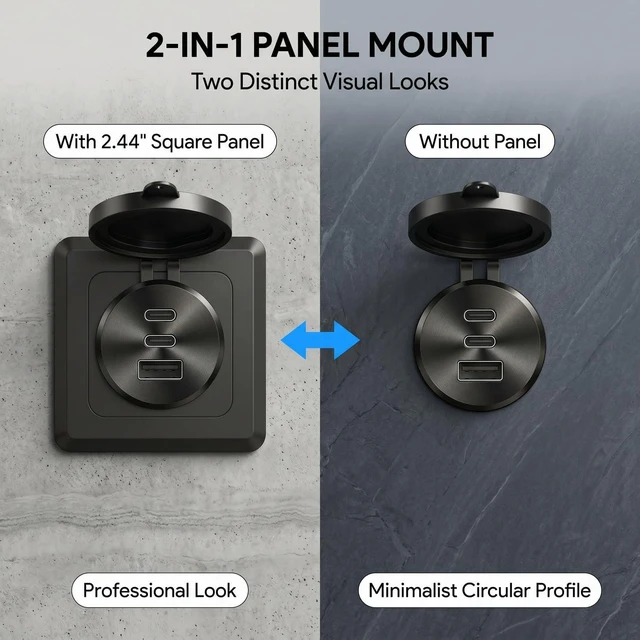 Alt view image 5 of 7 - 2PCS 90W 12V RV USB-C Wall Outlet - Dual 36W PD3.0 Type-C & 18W QC3.0, All Aluminum 3-Port Socket with Black Panel, Waterproof Recessed Mount for Camper, Boat