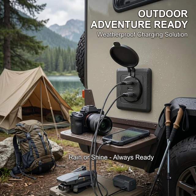 Alt view image 7 of 7 - 2PCS 90W 12V RV USB-C Wall Outlet - Dual 36W PD3.0 Type-C & 18W QC3.0, All Aluminum 3-Port Socket with Black Panel, Waterproof Recessed Mount for Camper, Boat