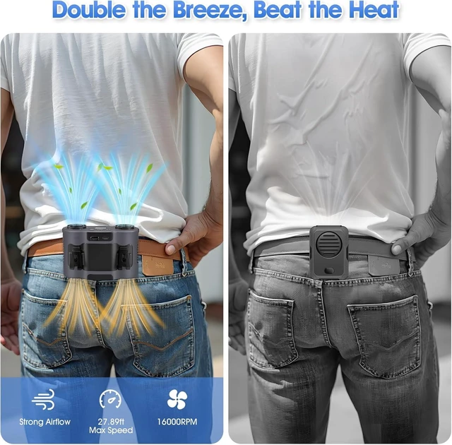 Alt view image 4 of 7 - 42H Portable Waist Fan 28000mAh Rechargeable Wearable Belt Fan, 16000 RPM Powerful Neck/Body/Shirt Personal Cooling Fan for Outdoor, Jobsite, Camping & Travel, Grey