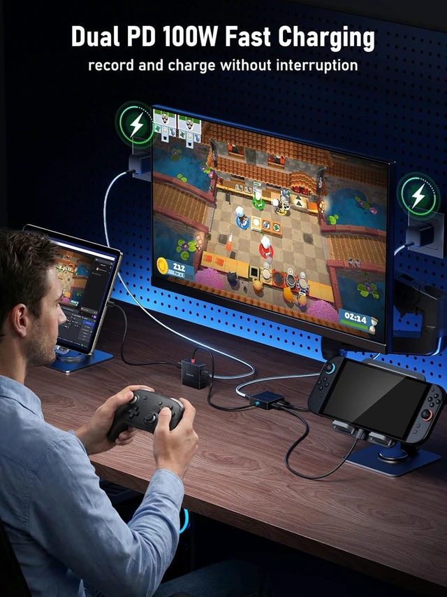 Alt view image 3 of 7 - USB-C Video Capture Card 1080P 60Hz, Dual 100W PD Charging, HDMI Loop-Out, Low Latency for Streaming & Gaming, Compatible with Nintendo Switch, Steam Deck, Phones, Tablets, PC, Mac, OBS