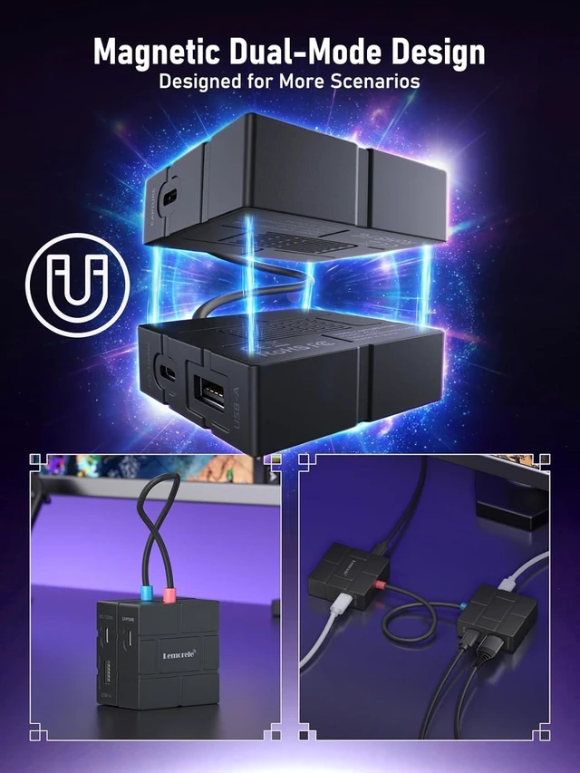 Alt view image 5 of 7 - USB-C Video Capture Card 1080P 60Hz, Dual 100W PD Charging, HDMI Loop-Out, Low Latency for Streaming & Gaming, Compatible with Nintendo Switch, Steam Deck, Phones, Tablets, PC, Mac, OBS