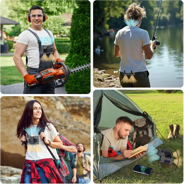Alt view image 7 of 7 - 42H Portable Waist Fan 28000mAh Rechargeable Wearable Belt Fan, 16000 RPM Powerful Neck/Body/Shirt Personal Cooling Fan for Outdoor, Jobsite, Camping & Travel, Grey