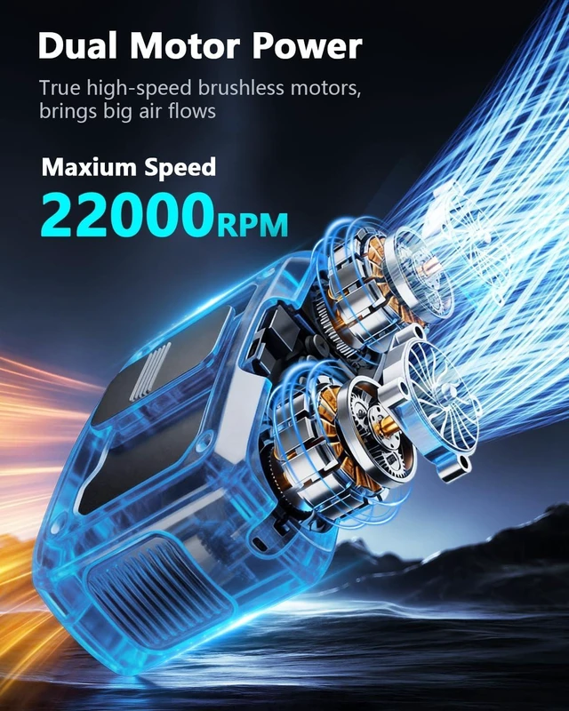 Alt view image 2 of 7 - 20000mAh Personal Waist Fan 22000RPM Dual Motors, 200% Strong Airflow & True High Speed, Up to 41H Cooling, Rechargeable Portable Fan for Jobsite, Travel & World Cup, Gift for Men, Dad & Him