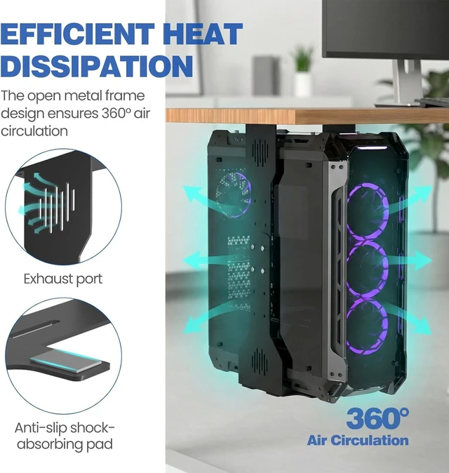 Alt view image 5 of 7 - Heavy-Duty Adjustable Under-Desk PC Mount CPU Holder with Up to 77 lbs Load Capacity for Standing Desks, Home Offices & Laboratories