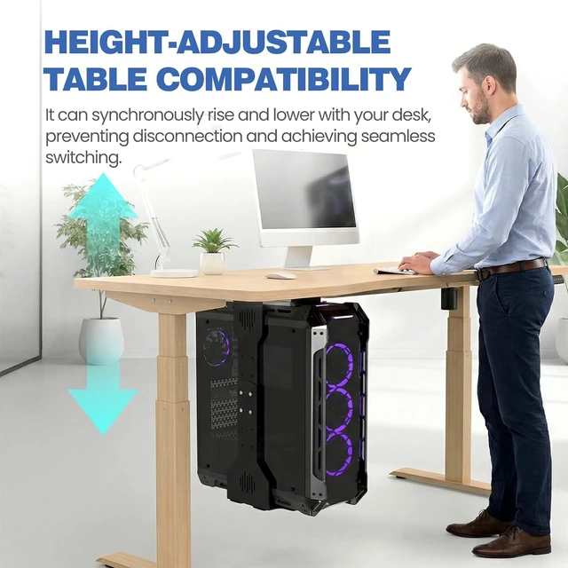 Alt view image 6 of 7 - Heavy-Duty Adjustable Under-Desk PC Mount CPU Holder with Up to 77 lbs Load Capacity for Standing Desks, Home Offices & Laboratories