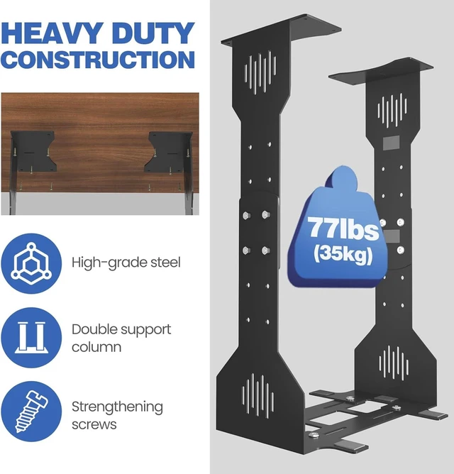 Alt view image 3 of 7 - Heavy-Duty Adjustable Under-Desk PC Mount CPU Holder with Up to 77 lbs Load Capacity for Standing Desks, Home Offices & Laboratories