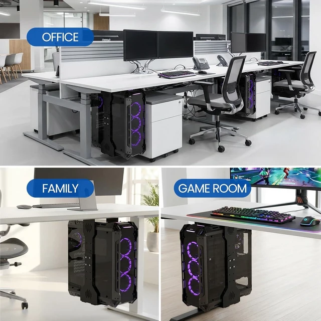Alt view image 7 of 7 - Heavy-Duty Adjustable Under-Desk PC Mount CPU Holder with Up to 77 lbs Load Capacity for Standing Desks, Home Offices & Laboratories