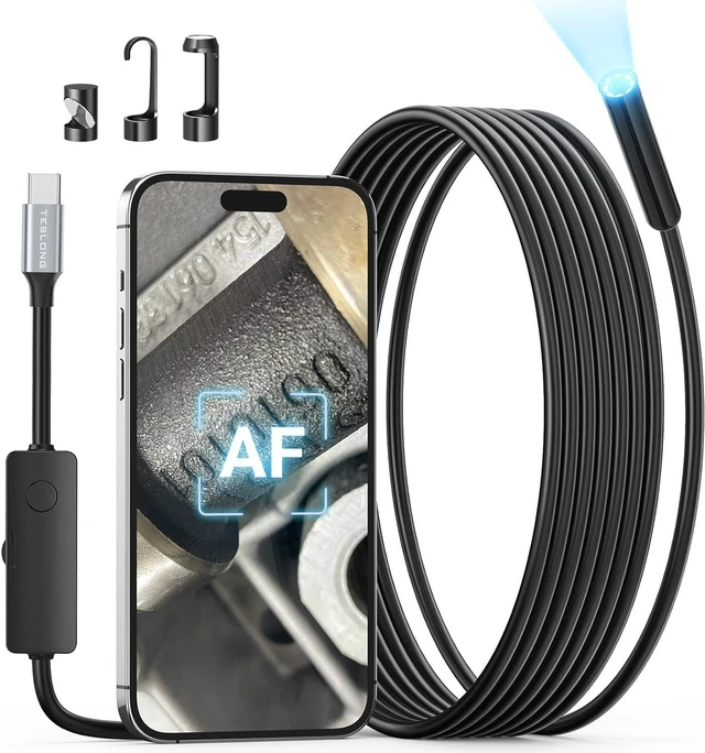 Main image of 2.0MP HD Auto Focus Borescope 16.5ft Flexible Endoscope with Adjustable Lights, USB-C Inspection Camera for Plumbing, Automotive & Wall, for iPhone 15/16 & Android, Long Focus & Autofocus