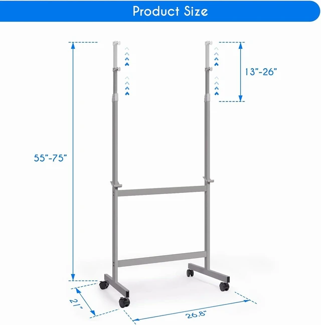 Alt view image 2 of 7 - Maxtek Mobile Whiteboard Stand with Wheels, Stand Only, No Drill | Height Adjustable Dry Erase Boards, Rolling Easel Frame for Home, Office, Homeschool & Classroom (Grey)