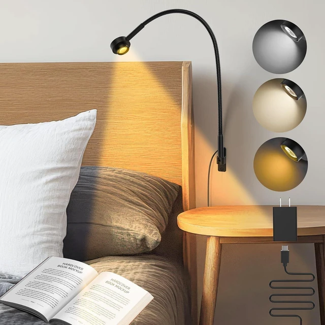 Main image of Wall/Headboard Mounted Reading Light Minimalist Bedside LED Lamp, CRI 95+ Dimmable Book Light with Dual Switches (Brightness & 3 Color Temp), 300° Rotatable Head, USB-C Powered