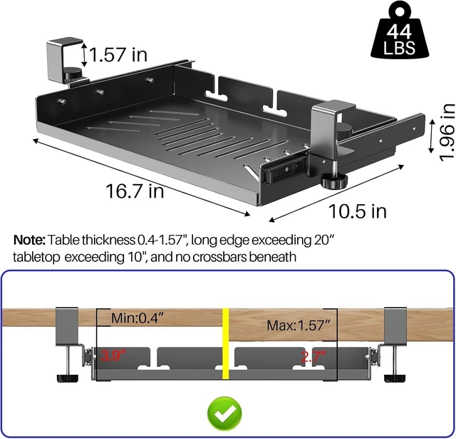 Alt view image 2 of 7 - No-Drill Sliding Under-Desk Laptop Mount Metal Under-Desk Storage Shelf with Cable Management, Slide-Out Laptop Storage Tray for MacBook & Mac Mini, Fits Office Workstations (Black with slid rail)