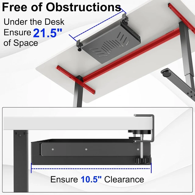 Alt view image 6 of 7 - No-Drill Sliding Under-Desk Laptop Mount Metal Under-Desk Storage Shelf with Cable Management, Slide-Out Laptop Storage Tray for MacBook & Mac Mini, Fits Office Workstations (Black with slid rail)