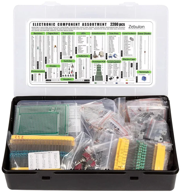 Alt view image 5 of 6 - 2200 pcs Electronic Component Assortment Kit | Capacitors, Resistors, Transistors, Inductors, Diodes, Potentiometer, IC, LED & PCB