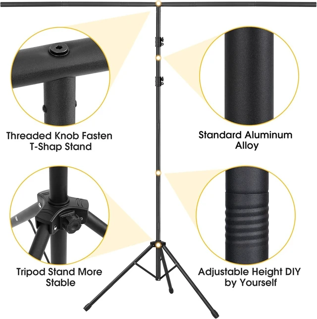 Alt view image 4 of 7 - 8x7.2ft Green Screen Backdrop with Stand Portable Greenscreen Background, T-Shape Stand Kit with 6 Spring Clamps, Sandbag & Carry Bag for Zoom & Video