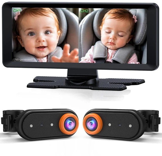 Main image of BM5PRO Baby Car Camera for 2 Kids with 7.2" Split Screen Monitor | 1080P Car Baby Monitor, Automatic Night Vision, 2 Rear Facing Cameras, 360 Degree Headrest Mount (Orange)
