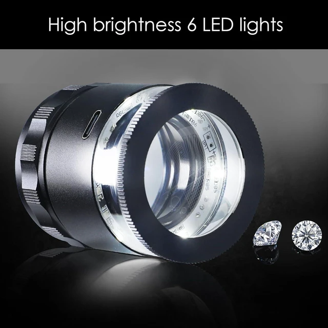 Alt view image 2 of 7 - 10X Rechargeable Jewelers Loupe Magnifier LED Lights & 3 Reticle Scales, 25mm Field of View, Adjustable Focus for Gems, Coins, Watch, Stamps & Plants