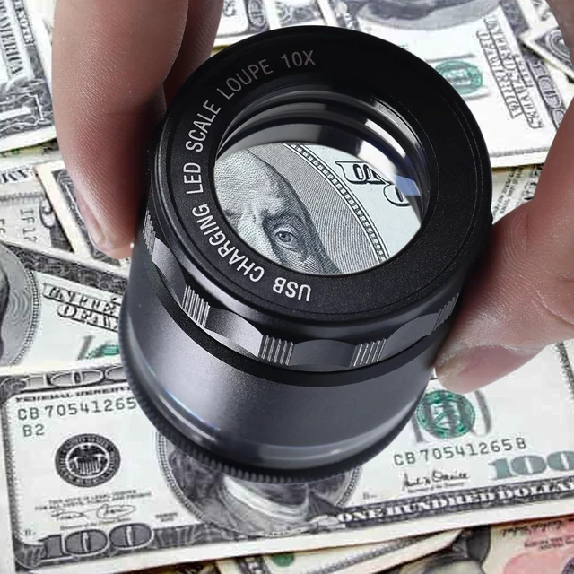 Alt view image 3 of 7 - 10X Rechargeable Jewelers Loupe Magnifier LED Lights & 3 Reticle Scales, 25mm Field of View, Adjustable Focus for Gems, Coins, Watch, Stamps & Plants