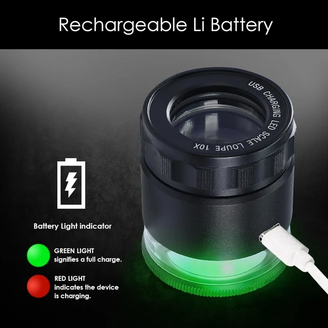 Alt view image 6 of 7 - 10X Rechargeable Jewelers Loupe Magnifier LED Lights & 3 Reticle Scales, 25mm Field of View, Adjustable Focus for Gems, Coins, Watch, Stamps & Plants