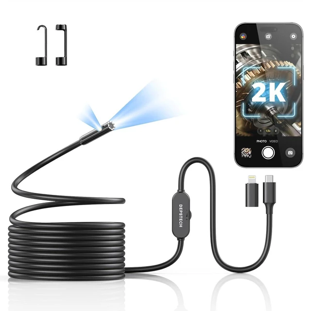 Main image of 2560P QHD Dual-Lens Endoscope Camera with Light, 2K Inspection Borescope, 16.5FT Snake Cable for iPhone & Android, Automotive Tool for Sewer, HVAC, Plumbing, Mechanic