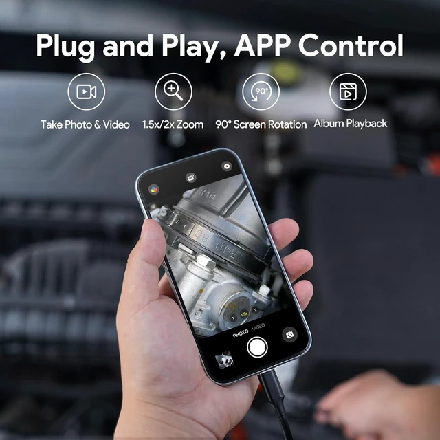 Alt view image 3 of 7 - 2560P QHD Dual-Lens Endoscope Camera with Light, 2K Inspection Borescope, 16.5FT Snake Cable for iPhone & Android, Automotive Tool for Sewer, HVAC, Plumbing, Mechanic