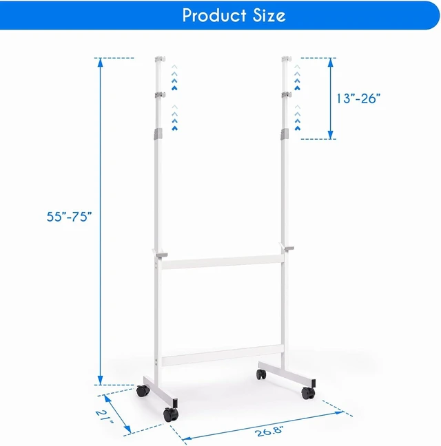Alt view image 2 of 7 - Maxtek Mobile Whiteboard Stand with Wheels, Stand Only, No Drill Needed | Height Adjustable Dry Erase Boards, Rolling Easel Frame for Home, Office, Homeschool & Classroom
