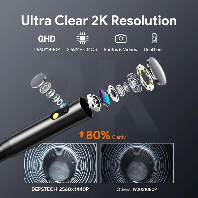 Alt view image 2 of 7 - 2560P QHD Dual-Lens Endoscope Camera with Light, 2K Inspection Borescope, 16.5FT Snake Cable for iPhone & Android, Automotive Tool for Sewer, HVAC, Plumbing, Mechanic