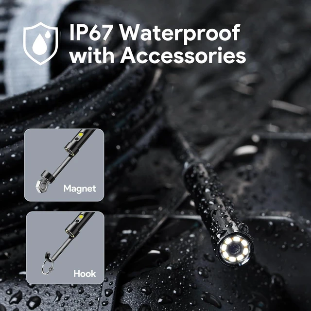 Alt view image 7 of 7 - 2560P QHD Dual-Lens Endoscope Camera with Light, 2K Inspection Borescope, 16.5FT Snake Cable for iPhone & Android, Automotive Tool for Sewer, HVAC, Plumbing, Mechanic