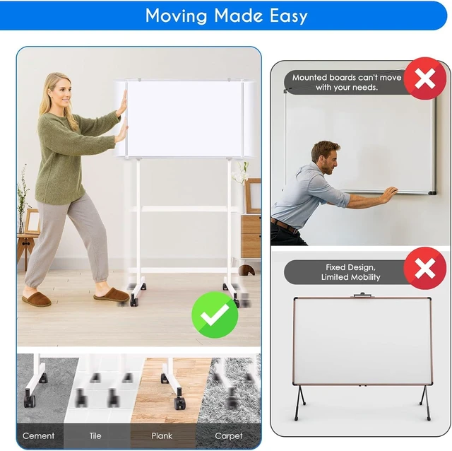 Alt view image 4 of 7 - Maxtek Mobile Whiteboard Stand with Wheels, Stand Only, No Drill Needed | Height Adjustable Dry Erase Boards, Rolling Easel Frame for Home, Office, Homeschool & Classroom