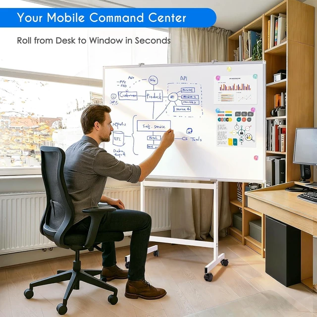 Alt view image 6 of 7 - Maxtek Mobile Whiteboard Stand with Wheels, Stand Only, No Drill Needed | Height Adjustable Dry Erase Boards, Rolling Easel Frame for Home, Office, Homeschool & Classroom