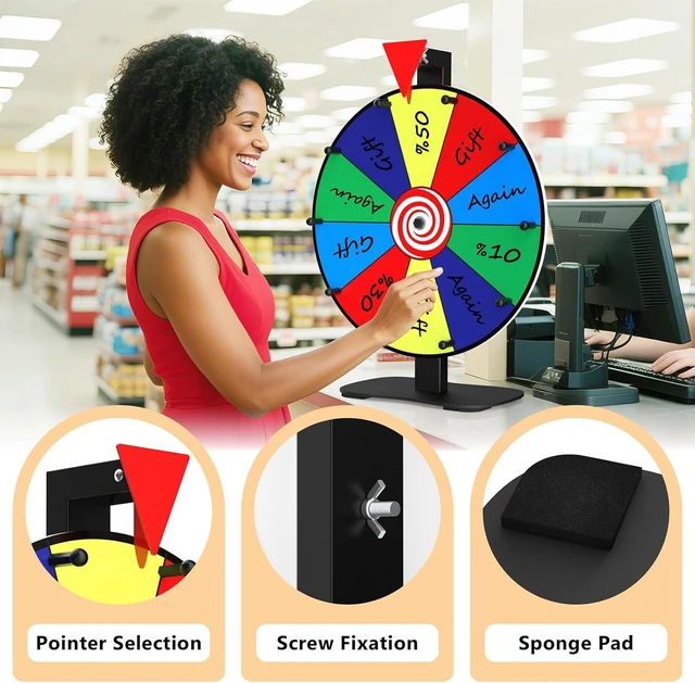 Alt view image 3 of 7 - 14 Inch Heavy Duty Tabletop Prize Wheel with 10 Slots Color Spinning Wheel with Dry-Erase Marker & Eraser for Parties, Trade Shows & Carnival Events