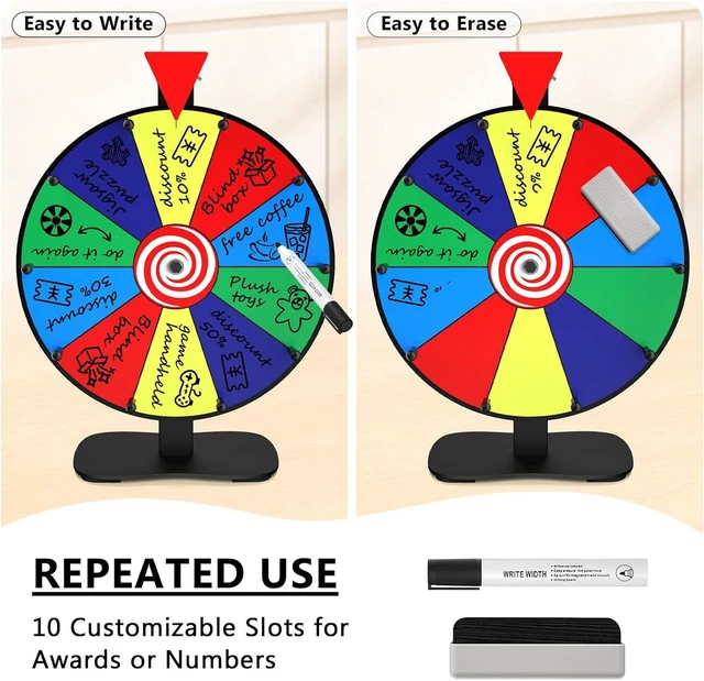 Alt view image 6 of 7 - 14 Inch Heavy Duty Tabletop Prize Wheel with 10 Slots Color Spinning Wheel with Dry-Erase Marker & Eraser for Parties, Trade Shows & Carnival Events